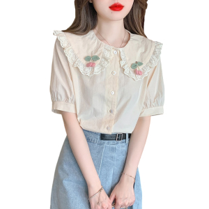 RM15122#夏季新款娃娃领气质短袖甜美上衣超仙T恤小心机小衫女