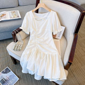 RM15177#法式褶皱泡泡袖雪纺连衣裙女夏季高级感小个子修身显瘦性感短裙子