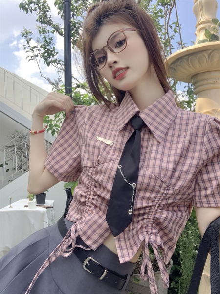 RM14579#夏天奶系穿搭夏装搭配小个子chic上衣送领带 + 甜辣美式...