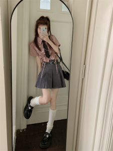 RM14579#夏天奶系穿搭夏装搭配小个子chic上衣送领带 + 甜辣美式裙子