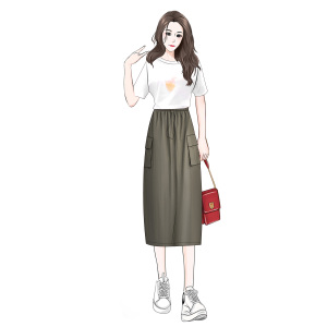 RY1601#大码韩版中长款半身裙 胖MM时尚高腰显瘦工装裙