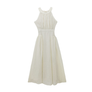RM14413#挂脖式连衣裙女夏季新款设计感小众高腰显瘦仙女裙子中长款