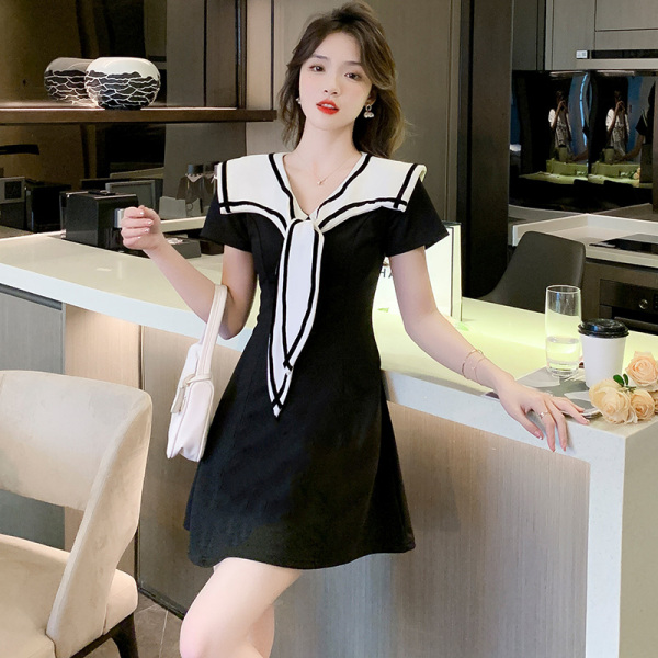 RM14949#夏季新款小香风连衣裙修身显瘦洋气小个子海军风连衣裙