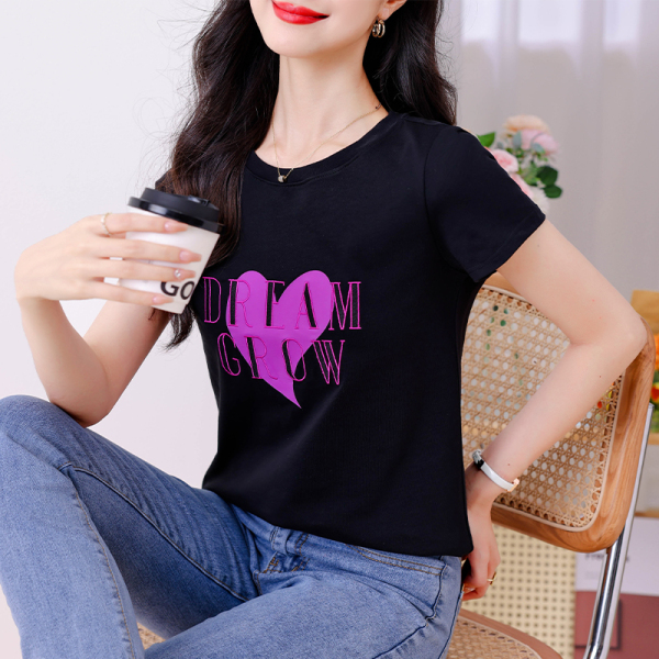 RM15993#摩登甜酷520爱心字母刺绣T恤 慵懒好穿的小廓形 云柔精梳...