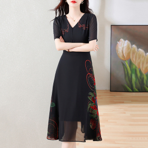 RM15064#气质设计感国风印花大码连衣裙2023夏季新款宽松遮肉显瘦裙子