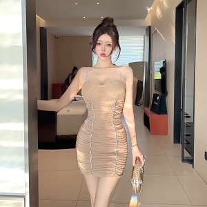 Mesh Pleated Temperament Sexy Wrapped Hip Strap Dress