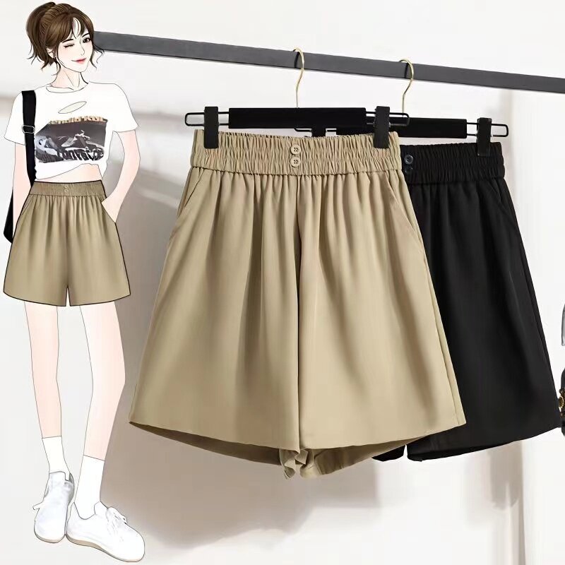 Shorts women's summer thin section loose and thin ice silk cool pants small a-line casual wide-leg pants high waist