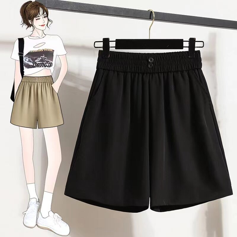Shorts women's summer thin section loose and thin ice silk cool pants small a-line casual wide-leg pants high waist