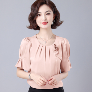 RM14506#夏季新款高级感立体花朵皱褶醋酸缎面轻奢名媛气质小衫