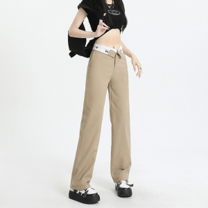 RM14762#高街辣妹字母翻腰休闲直筒工装裤女设计感高腰显瘦拖地长裤