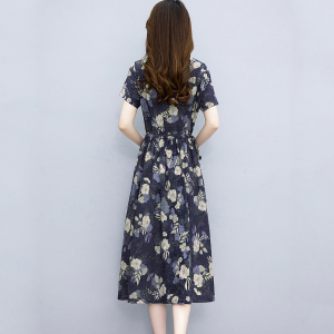 RM16046#棉麻碎花连衣裙夏季短袖2023年新款妈妈宽松遮肚气质显瘦中长裙子
