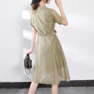 RM17864#夏季新款韩版西装领轻薄透气通勤气质系带收腰显瘦知性连衣裙