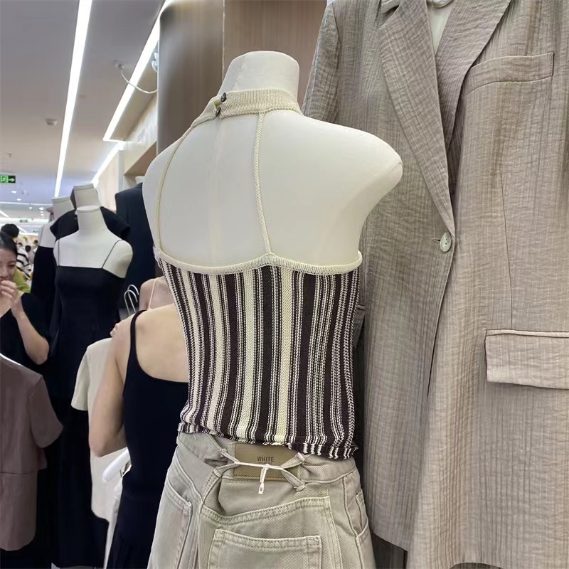 Vertical striped knitted vest women's summer  new design sense short hot girl top