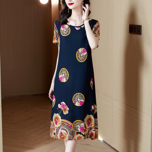 RM15113#夏季文艺棉长款连衣裙圆领大码胖MM波西米亚风旅游袍子