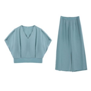 RM14671#雪纺阔腿裤套装夏季新款女装潮夏装时尚洋气气质裤子两件套
