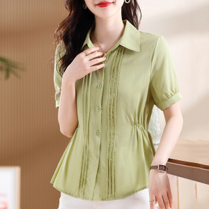 RM15591#夏季简约休闲森女超修身单排扣常规衬衫