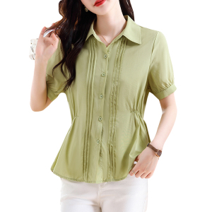 RM15591#夏季简约休闲森女超修身单排扣常规衬衫