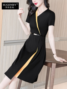 RM16055#设计感撞色连衣裙2023新款女夏季显瘦洋气气质赫本风时尚减龄裙子