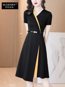 RM16055#设计感撞色连衣裙2023新款女夏季显瘦洋气气质赫本风时尚减龄裙子