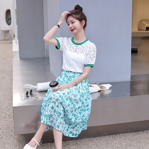RM15653#夏季新款短款短袖上衣高腰半身裙显瘦两件套时尚套装裙