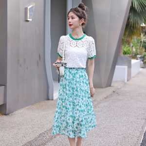 RM15653#夏季新款短款短袖上衣高腰半身裙显瘦两件套时尚套装裙