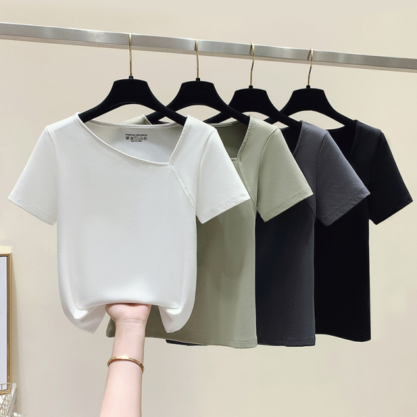 RM19645#纯色短袖t恤女夏季2023年新款设计感小众上衣ins潮