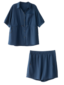 RM16545#女夏短袖衬衫+短裤两件套2023新款夏季女装套装
