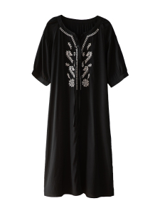 RM16546#夏季新款宽松气质刺绣连衣裙淑女长裙中袖