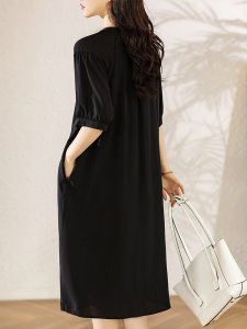 RM16546#夏季新款宽松气质刺绣连衣裙淑女长裙中袖