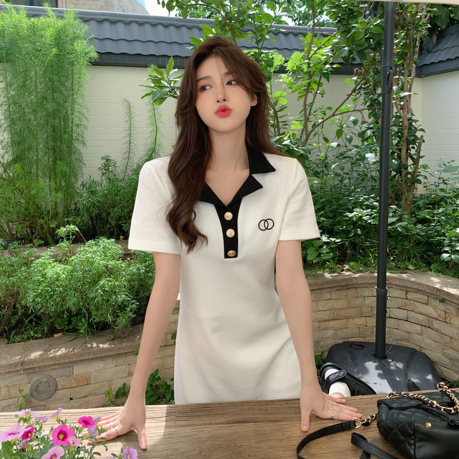 Fashion super hot college style polo lapel dress female summer Korean version loose casual all-match thin dress