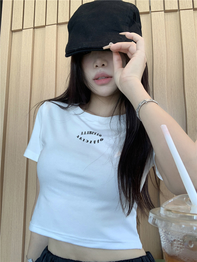 Real shot letters have been modified Korean version simple printed letters hot girl multi-color short-sleeved T-shirt