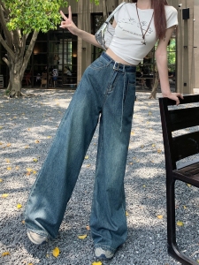 RM14740#新款牛仔长裤女设计感牛仔腰带直筒宽松阔腿拖地裤子
