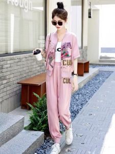 RM14796#醋酸休闲运动套装女夏装新款时尚活泼减龄高级感冰丝小个子两件套