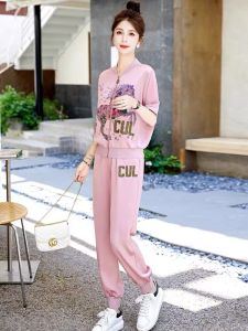 RM14796#醋酸休闲运动套装女夏装新款时尚活泼减龄高级感冰丝小个子两件套