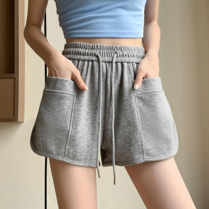 RM15173#夏季新款高腰宽松运动短裤小个子抽绳直筒阔腿热裤休闲裤子女
