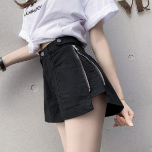 RM14854#侧边拉链设计感短裤女阔腿宽松高腰牛仔裤夏季外穿热裤