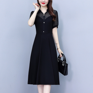 RM19175#时尚气质大码女装胖mm修身显瘦中长款夏季新款遮肚连衣裙子黑色