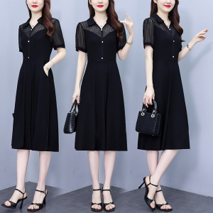 RM19175#时尚气质大码女装胖mm修身显瘦中长款夏季新款遮肚连衣裙子黑色