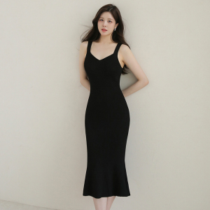 TR35572# 韩版夏装新款简约紧身型背心针织面料连衣裙女纯色性感中长裙 服装批发女装服饰货源