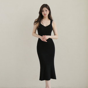 TR35572# 韩版夏装新款简约紧身型背心针织面料连衣裙女纯色性感中长裙 服装批发女装服饰货源