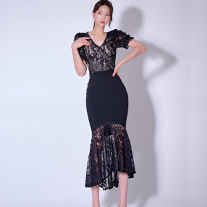 TR35587# 新款两件套夏装韩版修身蕾丝上衣时尚拼接包臀裙套装女 服装批发女装服饰货源