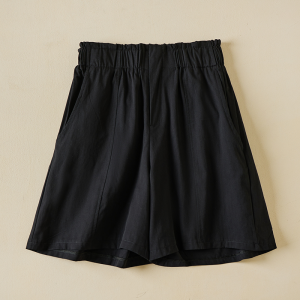 RM14859#夏季拉腿利器超显瘦棉麻花苞短裤夏女新款薄款黑色裤子