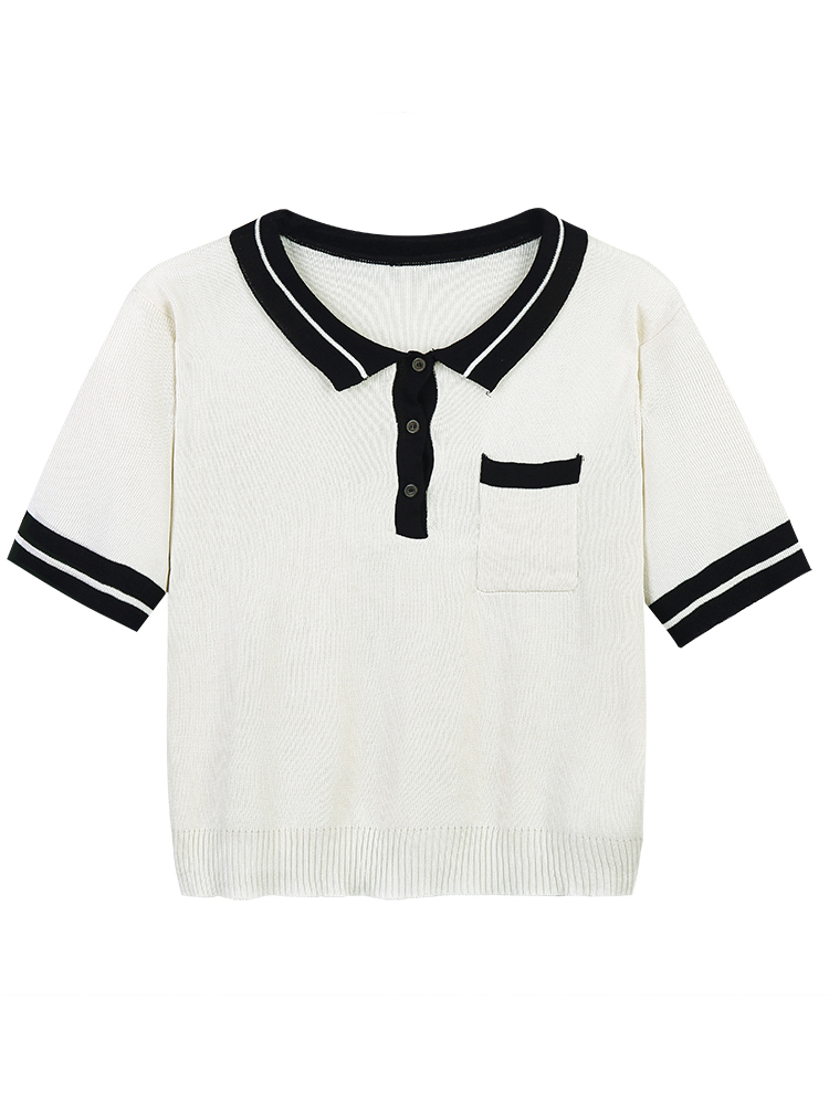 Short-sleeved T-shirt women's design sense niche summer 2023 new chic polo collar knitted short top tide