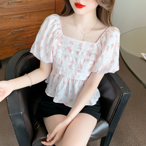 RM15124#夏季新款甜美泡泡袖收腰短袖小清新衬衫上衣女