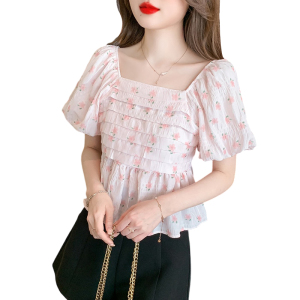 RM15124#夏季新款甜美泡泡袖收腰短袖小清新衬衫上衣女