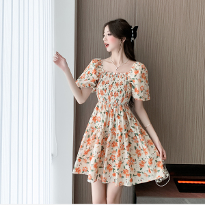 RM21808#新款法式温柔碎花吊带连衣裙子女夏季奶乖小个子泡泡袖短裙