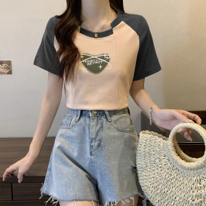 RM15146#大码女装夏装新款简约遮肉显瘦圆领短袖韩版胖妹T恤