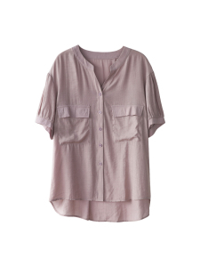 RM16548#夏季新款宽松显瘦衬衫纯色百搭大口袋上衣女