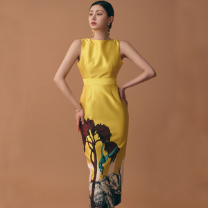 TR35562# 夏季新款韩版时尚气质圆领法式优雅复古印花中长款包臀连衣裙 服装批发女装服饰货源