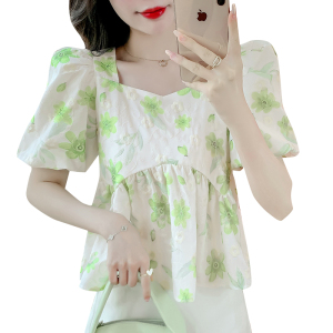 RM14932#碎花甜美方领泡泡袖衬衫女夏新款设计感小众法式超仙短袖上衣